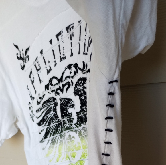 Affliction Lime Green & White Live Fast 1973 Men's Shirt - Picture 4 of 14